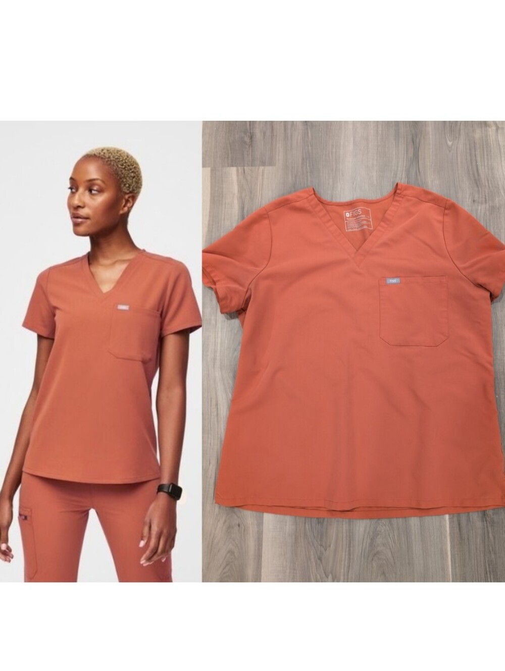 Figs | Catarina One-Pocket Scrub Top In Terracotta